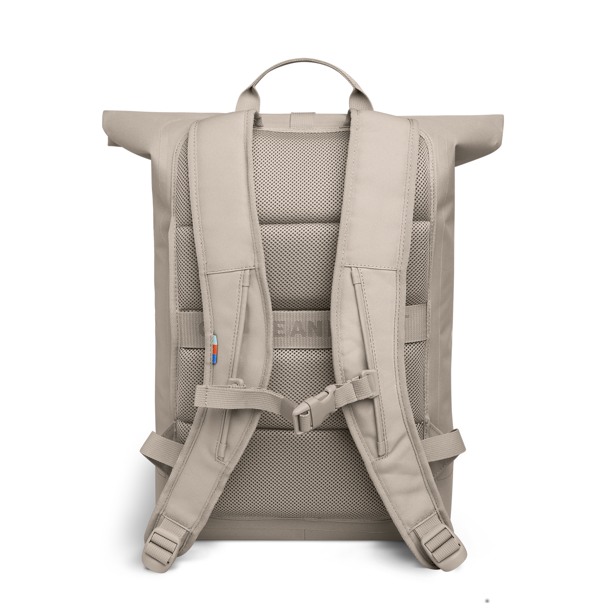 ROLLTOP LITE Rucksack in scallop (helles Beige) in Rückenansicht.