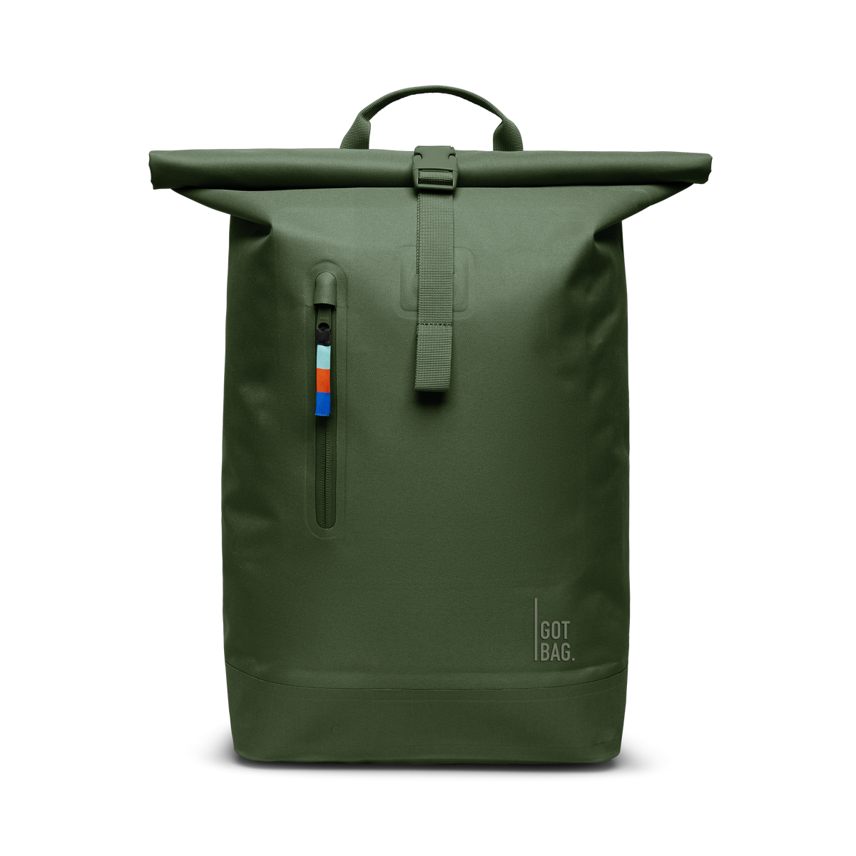 ROLLTOP LITE Rucksack in seafloor (tiefes Dunkelgrün) als Studioaufnahme in Frontansicht.