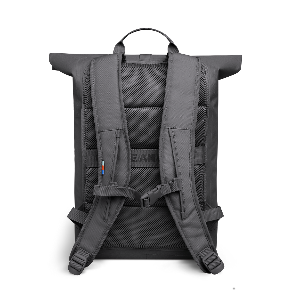 ROLLTOP LITE Rucksack in shark (Dunkelgrau) als Studioaufnahme in Rückansicht.