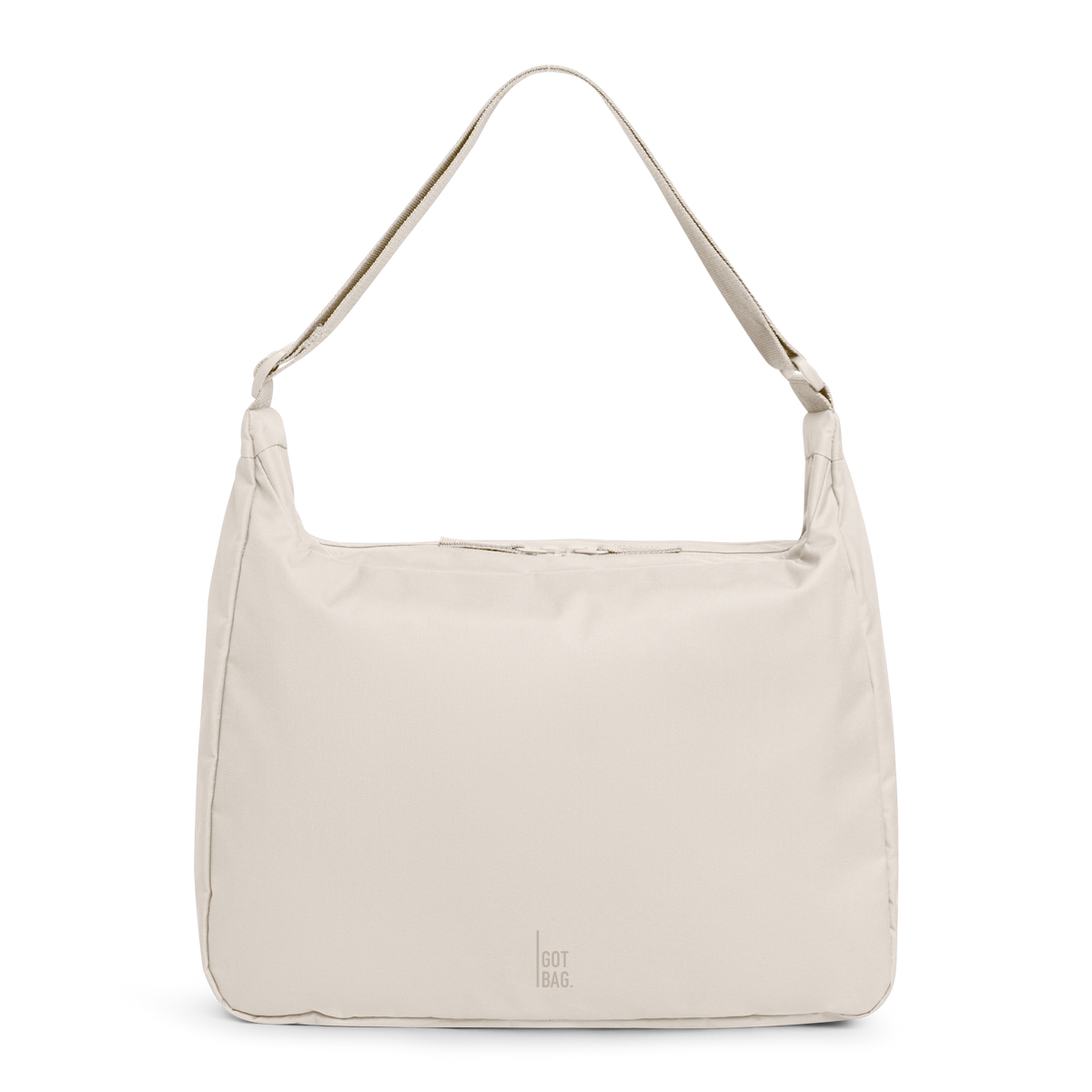 SQUARE BAG LARGE MONOCHROME EDITION sac en soft shell (blanc crème chaud) comme une photo de studio en vue de face.