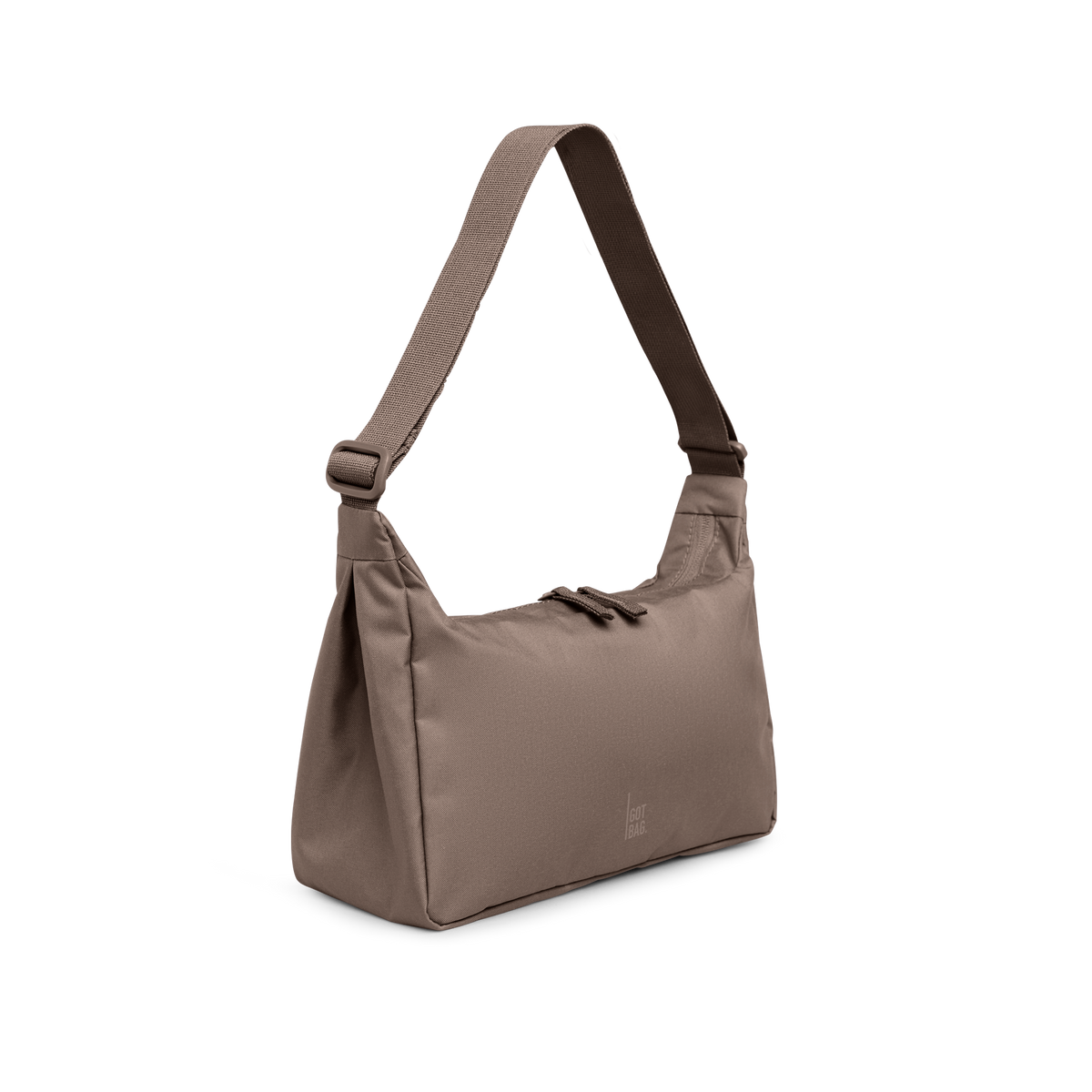 SQUARE BAG SMALL Tasche in oyster (klassisches Taupe-Braun) als Studioaufnahme in diagonaler Ansicht.