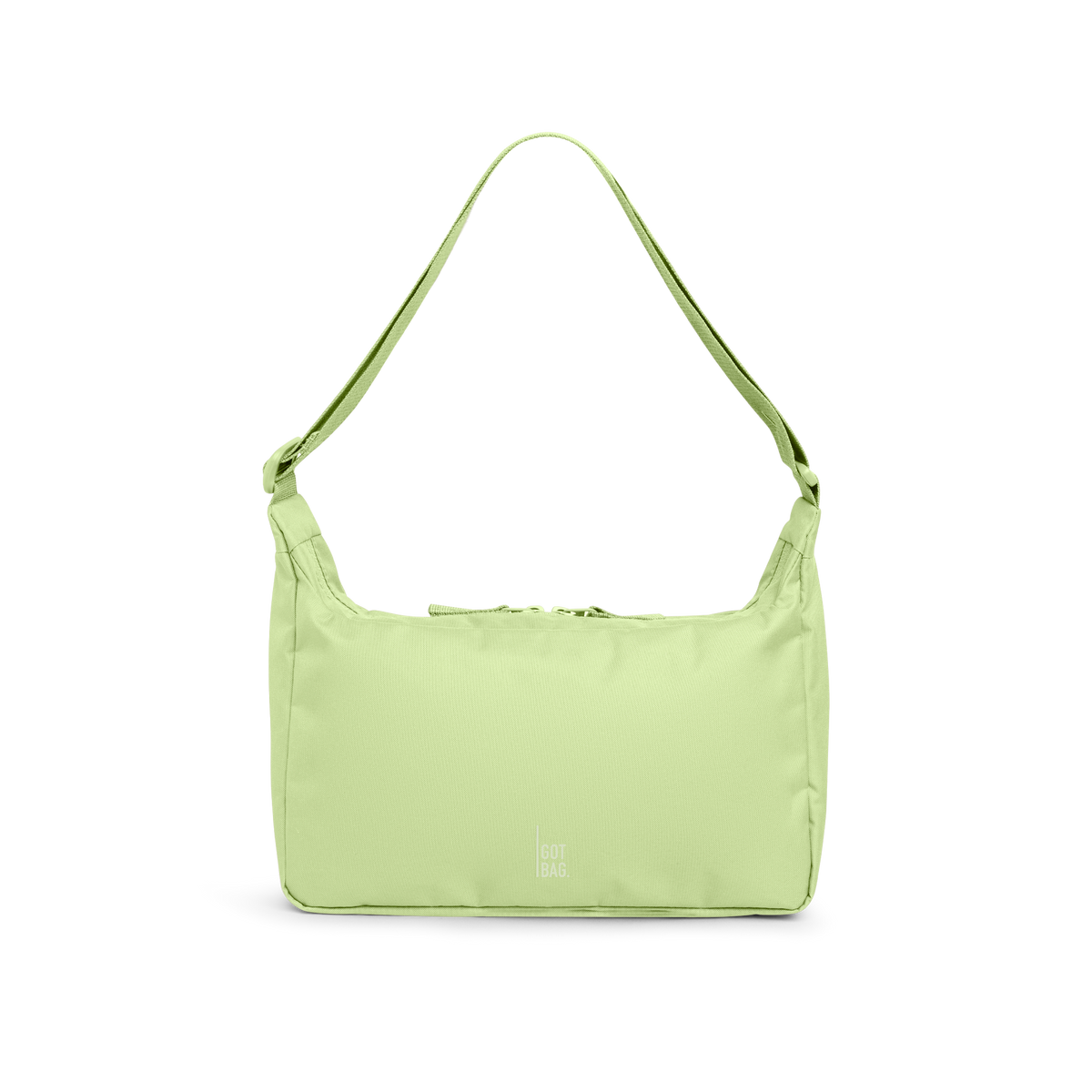 SQUARE BAG SMALL Tasche in wrasse (neonfarbenes Hellgrün) als Studioaufnahme in Frontansicht.