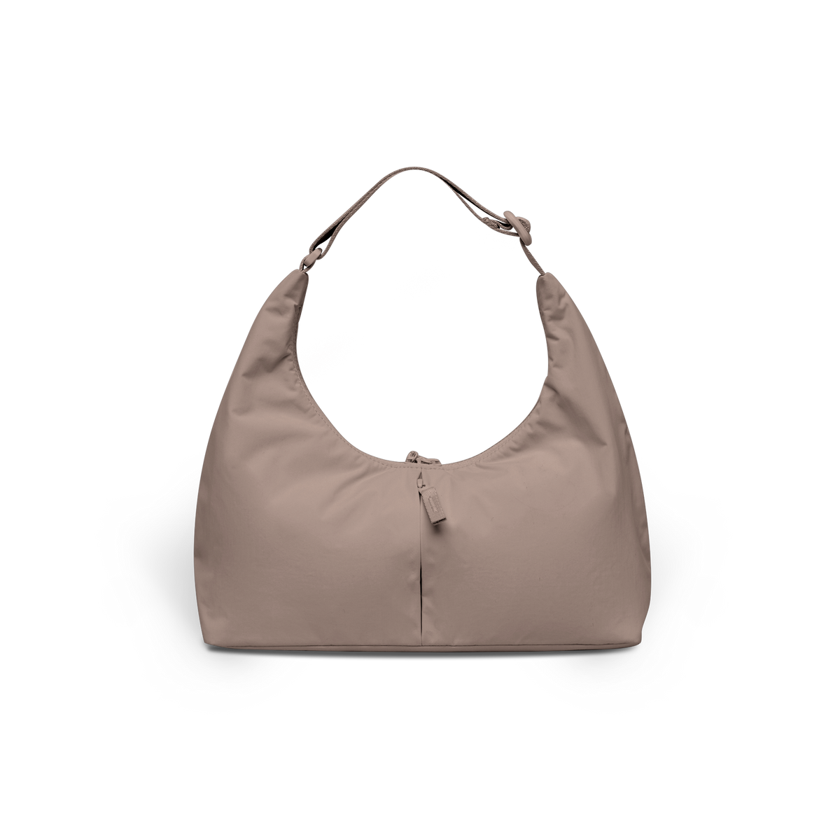 T SHAPE BAG MINI Tasche in oyster (klassisches Taupe-Braun) als Studioaufnahme in Rückansicht.