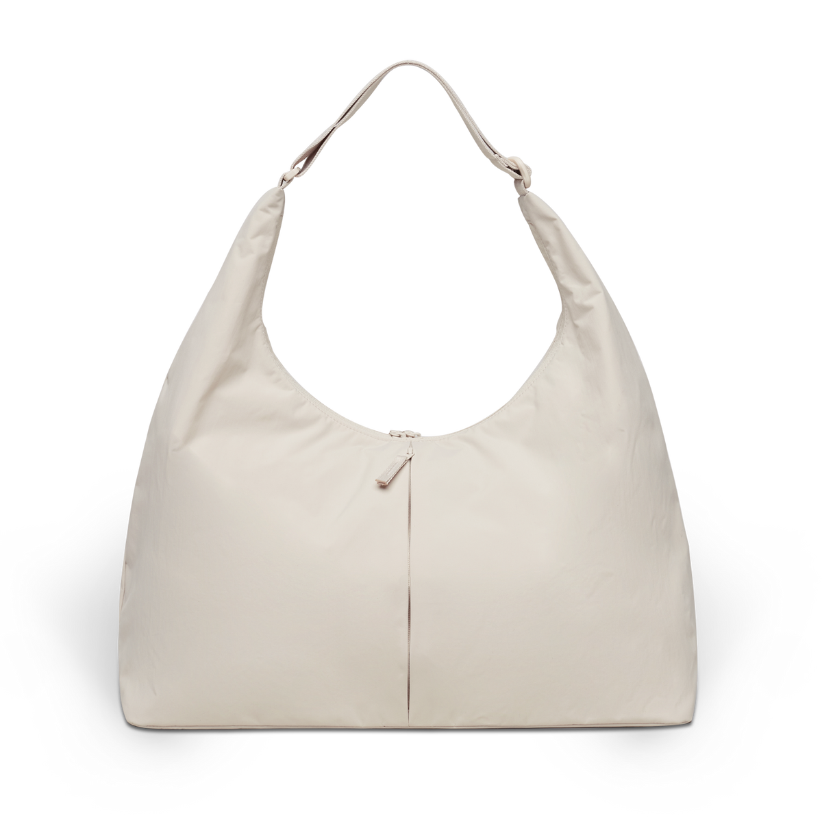 T SHAPE BAG MONOCHROME EDITION LARGE Tasche in soft shell (warmes Cremeweiß) als Studioaufnahme in Rückenansicht.