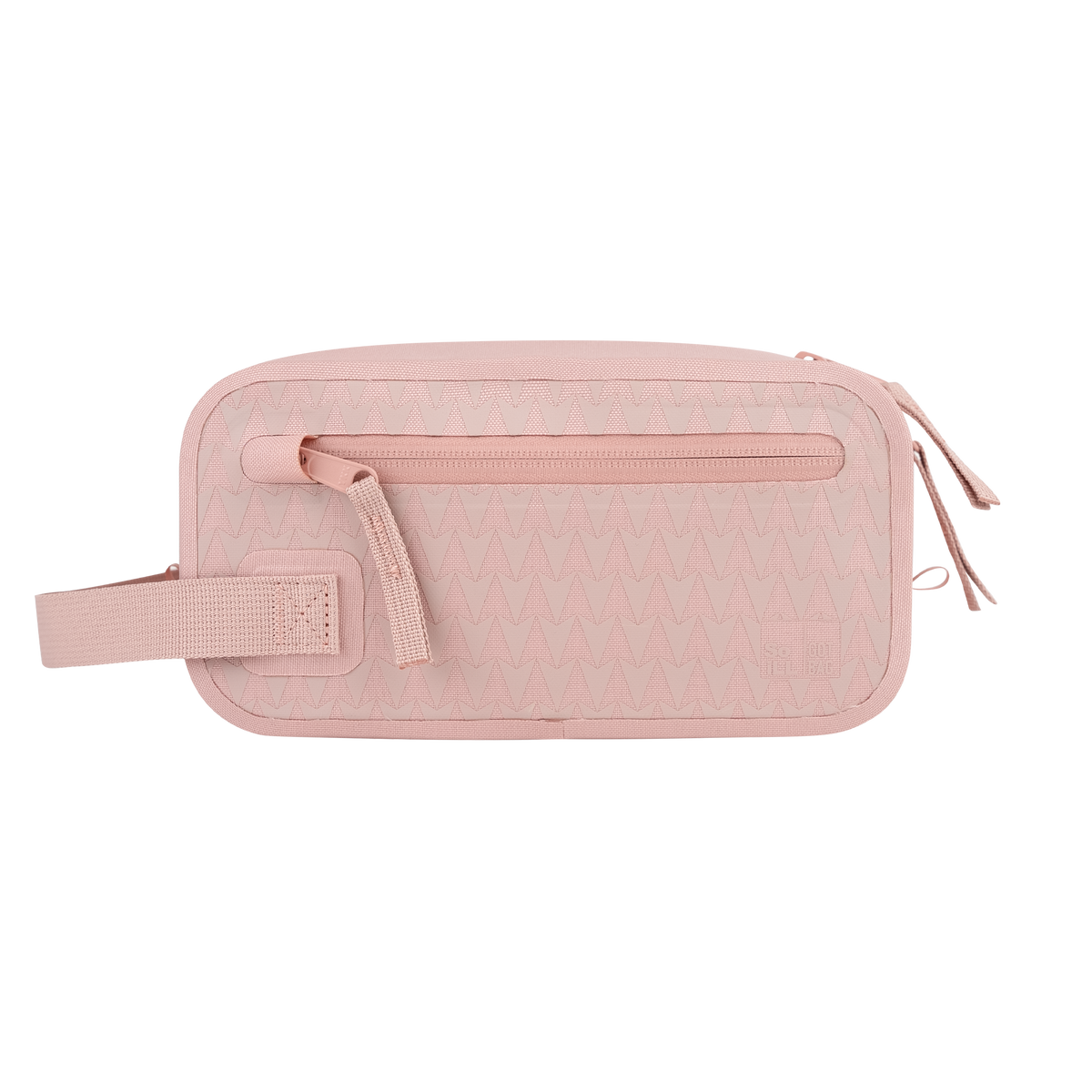TRAVEL KIT ON THE ROAM accessoires in dirty pink en photo studio de face.