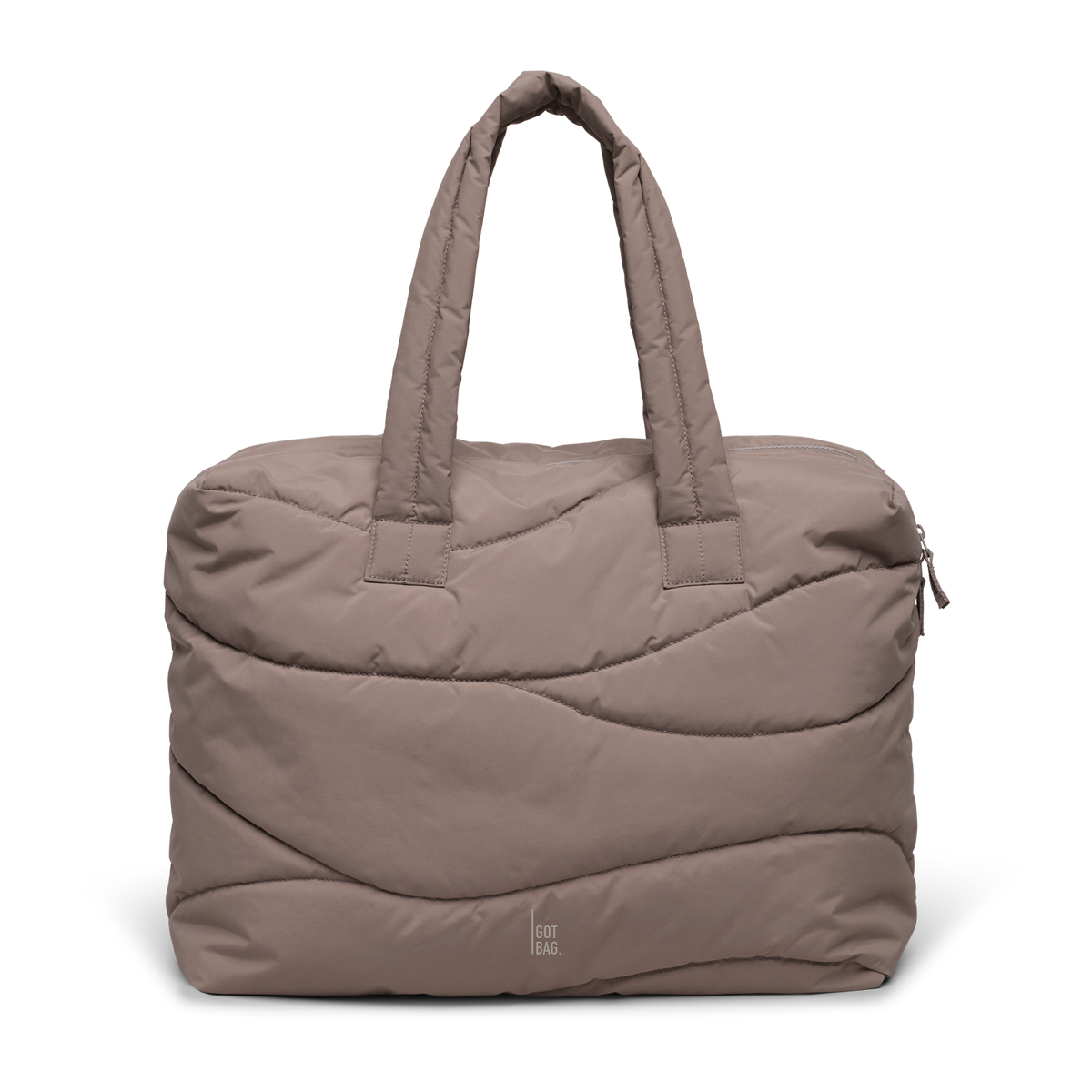 WAVY PUFFER EVERYDAY BAG Tasche in oyster (klassisches Taupe-Braun) als Studioaufnahme in Frontansicht.