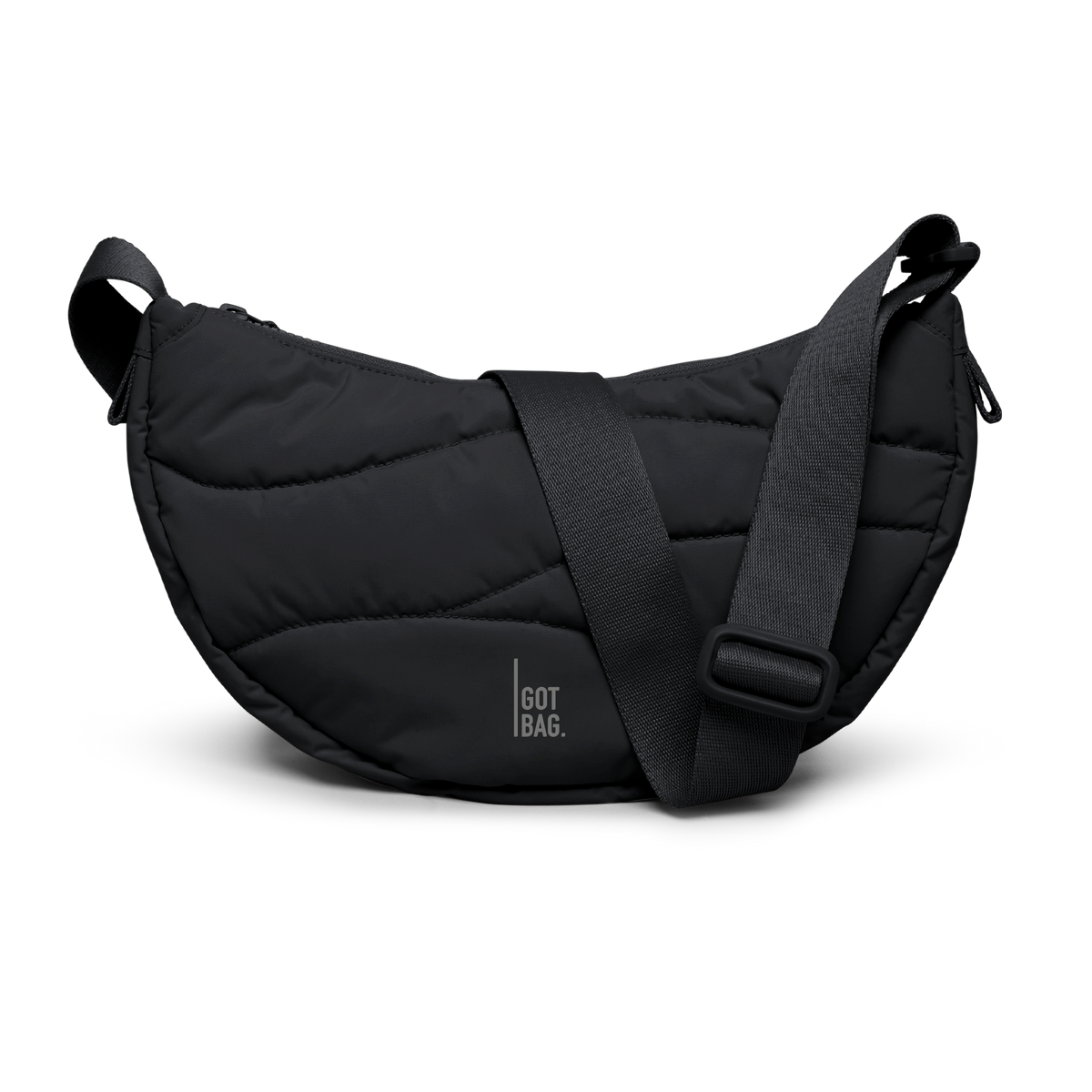 WAVY PUFFER MOON BAG tas in black (Zwart) als studio-opname in vooraanzicht.