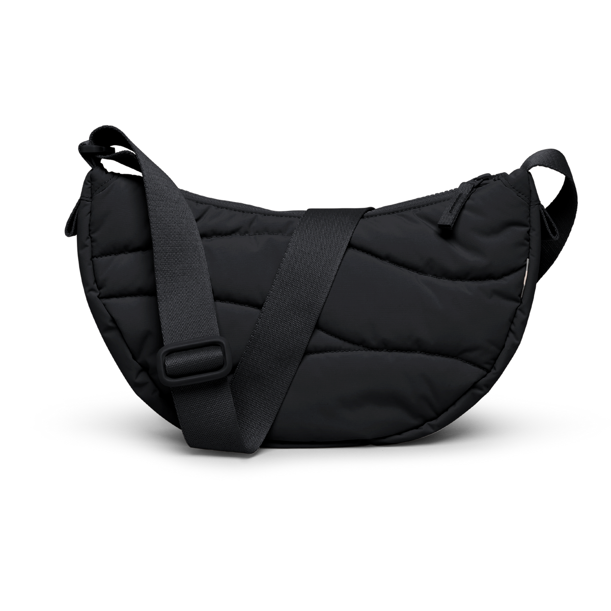 WAVY PUFFER MOON BAG Tasche in black (Schwarz) in Rückenansicht.