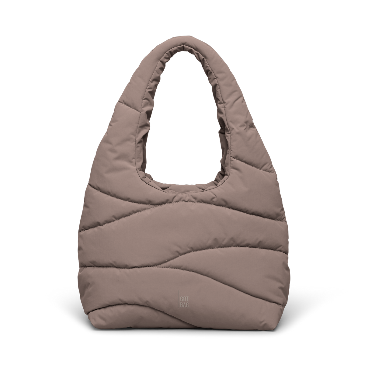 WAVY PUFFER SHOULDER BAG tas in oyster (Klassiek taupe-bruin) als studio-opname in vooraanzicht.